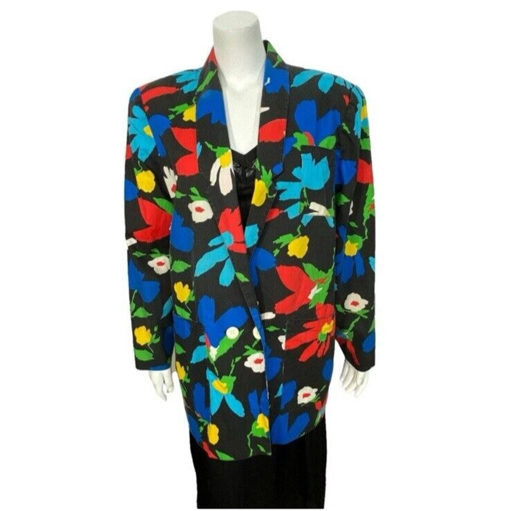 Vintage Penelope Plum Blazer Jacket Womens Medium Loud Floral Print Colorful 90s